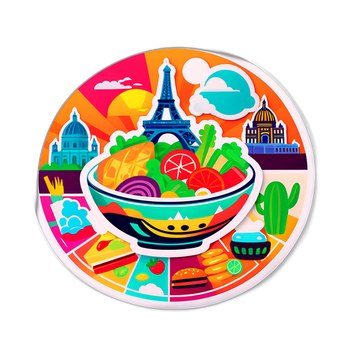 旅行サラダのカラフルステッカー