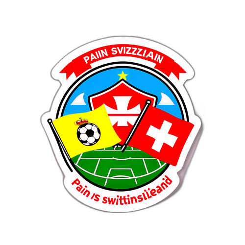 Sticker van een Voetbalveld met de Vlaggen van Spanje en Zwitserland