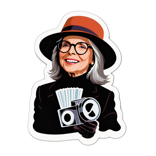 Sticker van Diane Keaton met filmrol en hoed