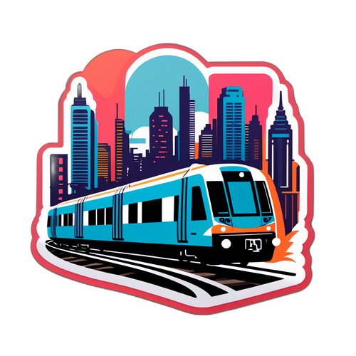 Stiker Kereta KRL dalam Sketsa Kota Modern