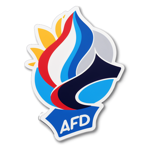 Navrhovaný nálepka s motivem AfD, zjednodušené logo a slogan, jasné barvy