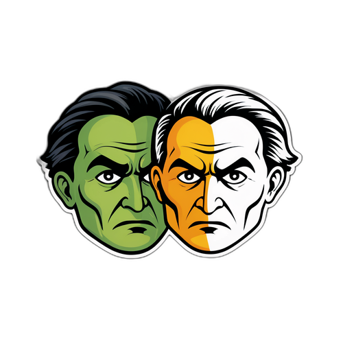 공포와 탐욕을 상징하는 두 얼굴 스티커 디자인