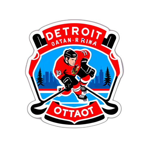 Картинка с хоккеем: логотипы Детройта и Оттавы
