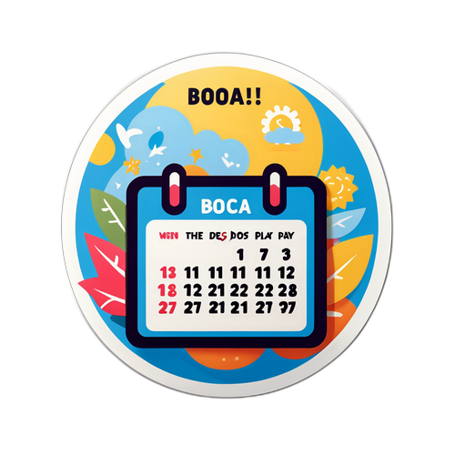 Ilustración de un calendario con la frase '¿Cuándo juega Boca?' y un reloj