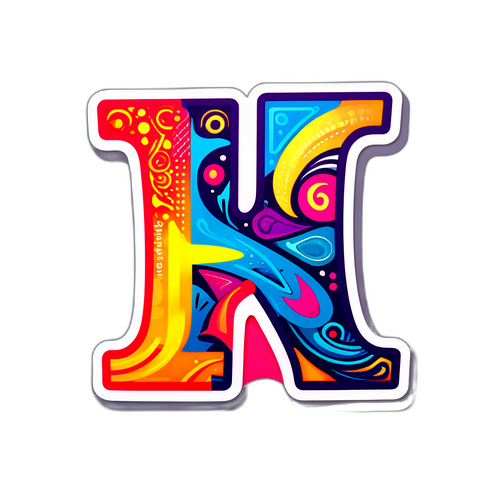 चLetter 'I' के साथ जीवंत रंग और अमूर्त पैटर्न वाला स्टिकर