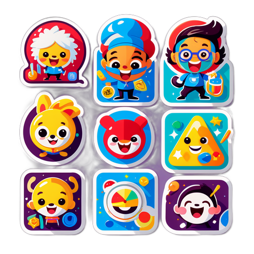 Multitasking Cartoon Characters Sticker Set
