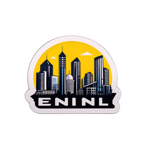 Autocollant avec le logo Eni sur fond de paysage urbain moderne