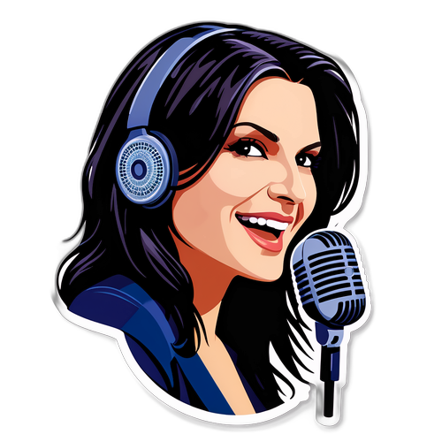 Sticker van Laura Pausini met muzieknoten en een microfoon