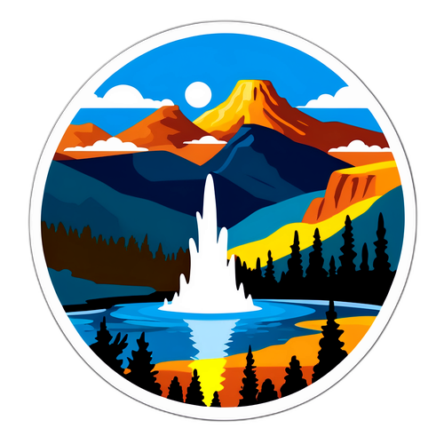 Nálepka s malebnou krajinou Yellowstone