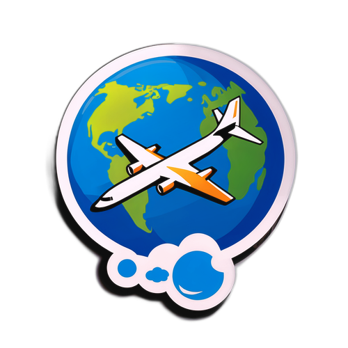 Stiker Bertema Perjalanan Pesawat di Atas Peta Dunia