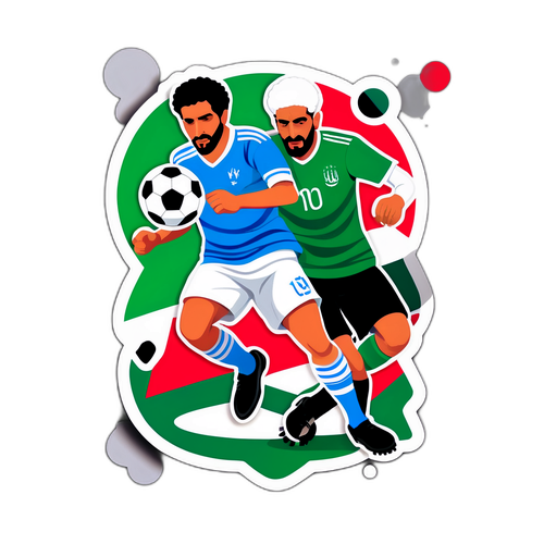 ועדת לקולאז' אמנותי המכיל אלמנטים ICON כמו דאוד אבן מוחמד ועומר אברהים בנושא כדורגל