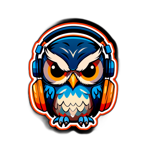 A coruja estilizada com fones de ouvido