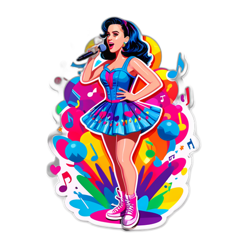 Farverig Klistermærke af Katy Perry på Scene