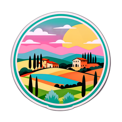 Stylizowany sticker przedstawiający Toskanię w pastelowych kolorach
