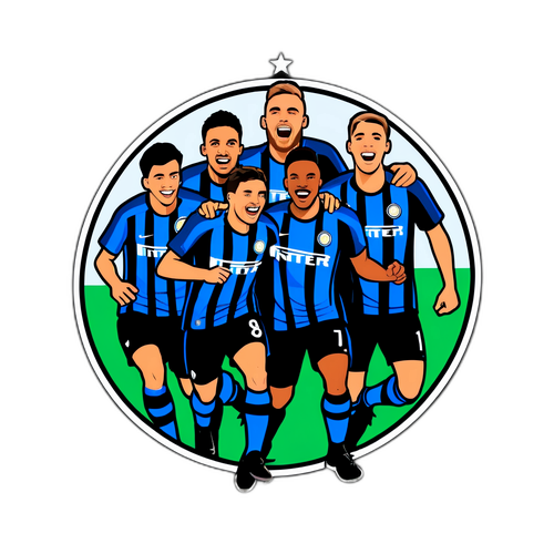 Σχεδίαση εμπνευσμένη από το λογότυπο της Ιντερ, συμπεριλαμβανομένης της ομάδας να γιορτάζει στο γήπεδο.
