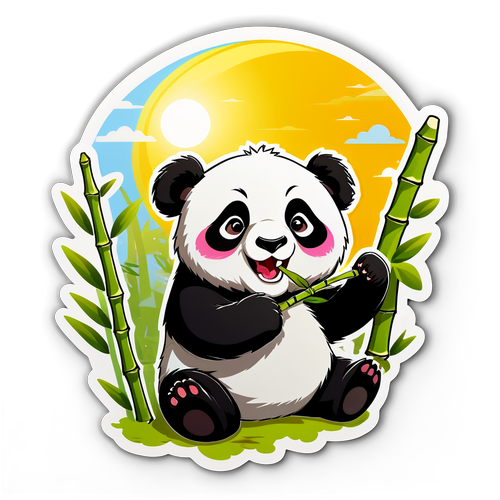 Playful Panda Eating Bamboo Sticker