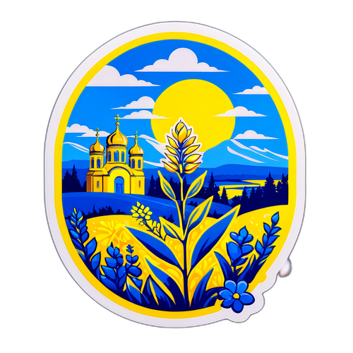 Васильків з квітучою рослиною на фоні українського пейзажу