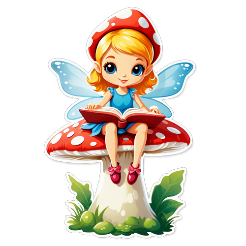 Enchanting Fairy Reading on a Toadstool