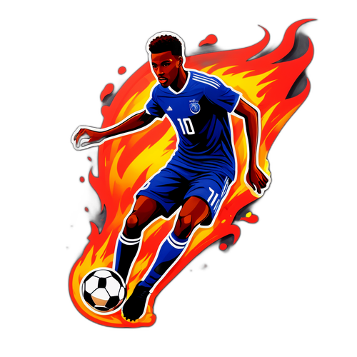Sportieve sticker van Amad Diallo met vurige achtergrond