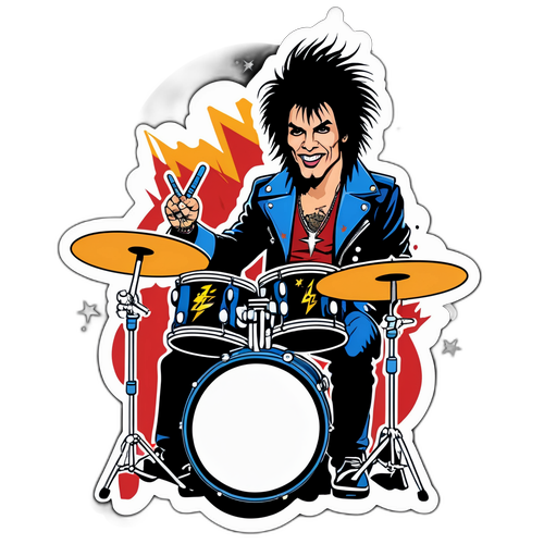 Retro-sticker av Tommy Lee med trumset