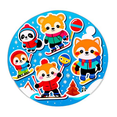 겨울 스포츠 테마의 귀여운 동물 캐릭터