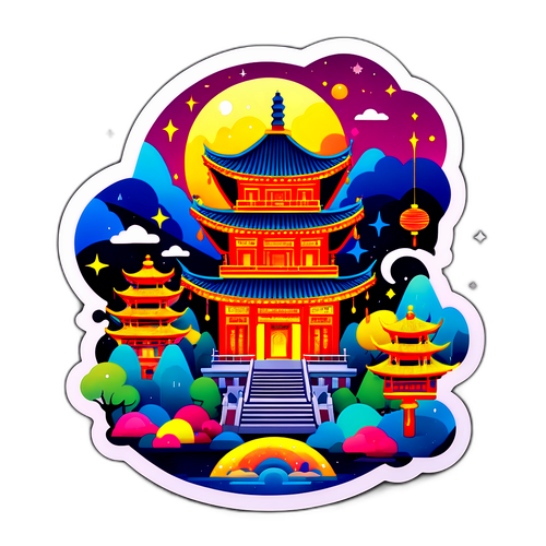 美麗的鹿港天后宮夜景貼紙