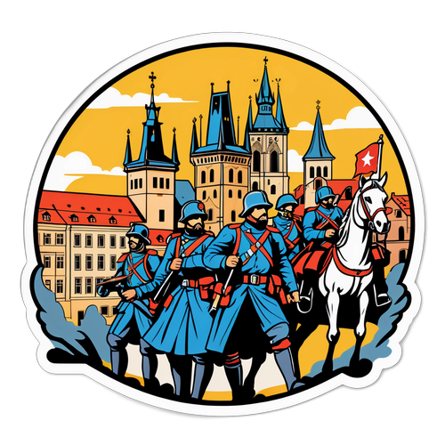 Ilustrace samolepek z bitvy o Prahu