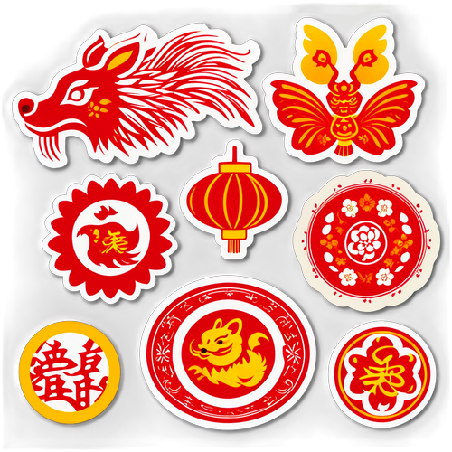 สติ๊กเกอร์สำหรับปีใหม่จีน featuring celebrates and symbols of the Lunar New Year