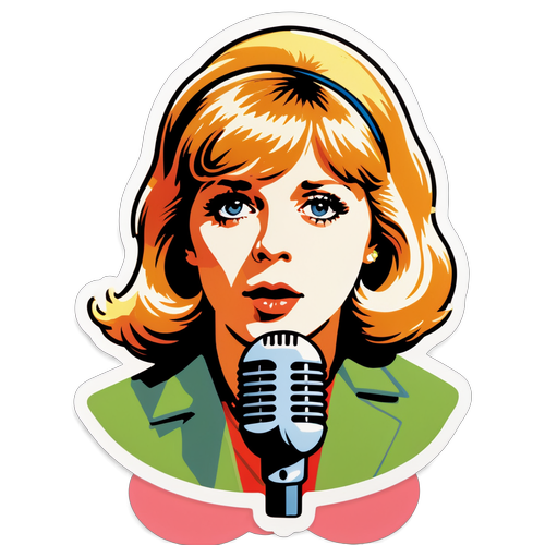 Un autocolant al lui Marianne Faithfull, surprinsă cântând, cu un stil artistic retro