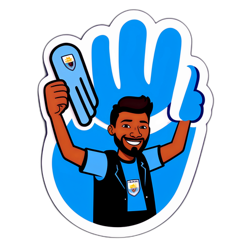 הוא מעודד את מנצ'סטר סיטי נגד ברנטפורד עם אצבע קצפת ענקית ביד