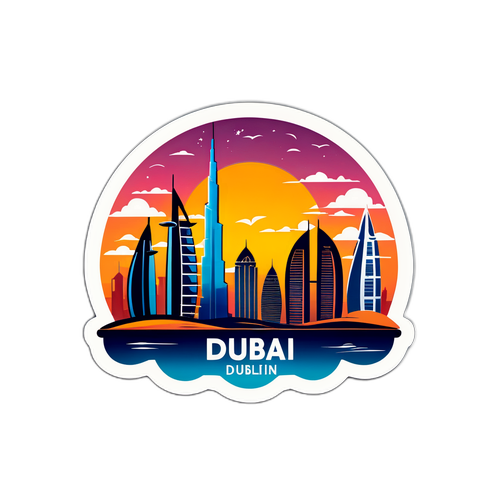 दुबई का सूर्यास्त स्काईलाइन स्टिकर