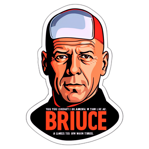Adesiv minimalist cu Bruce Willis și citate iconice din filme