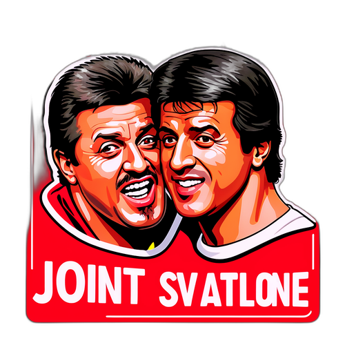 Motiváló matrica, amely ünnepli Stephen Bunting és Sylvester Stallone közös eredményeit a sportban