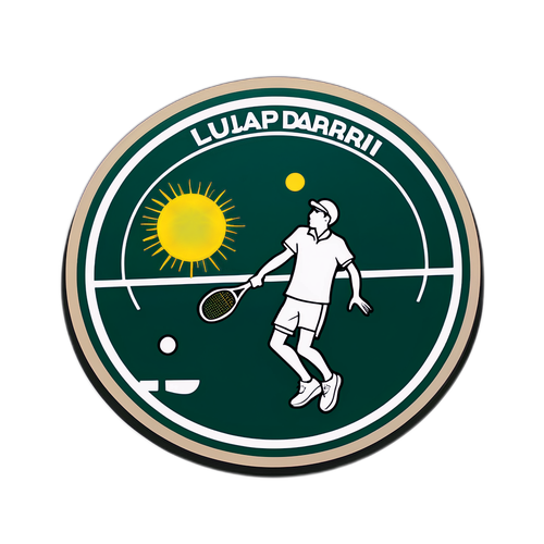 Adesivo con firma di Luciano Darderi su sfondo di campo da tennis