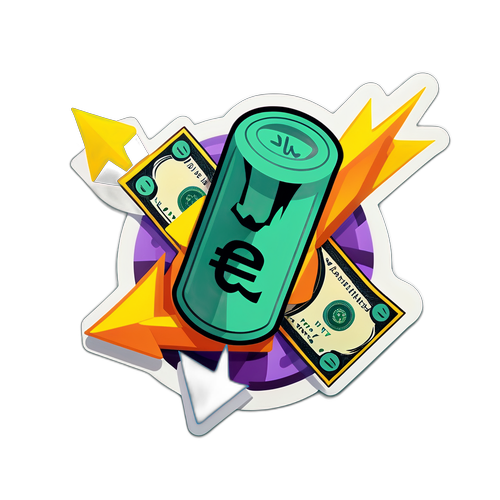 Стикер с символикой финансов и цифровых элементов