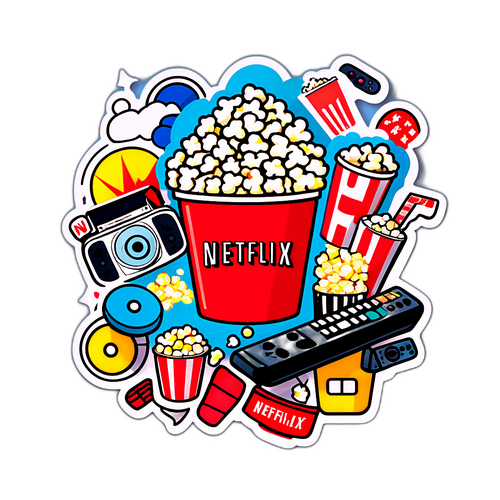 Hravá Netflix nálepka se symboly filmů