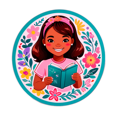 Samolepka s usměvavou dívkou s knihou