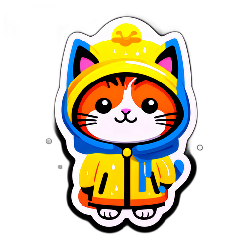 Stiker Kucing Hujan Ceria