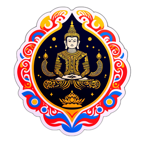 Stiker Siluet Budha dengan Pola Budaya Thailand