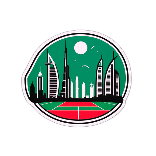 Silhouette ng Skyline ng Dubai na may Tennis Court