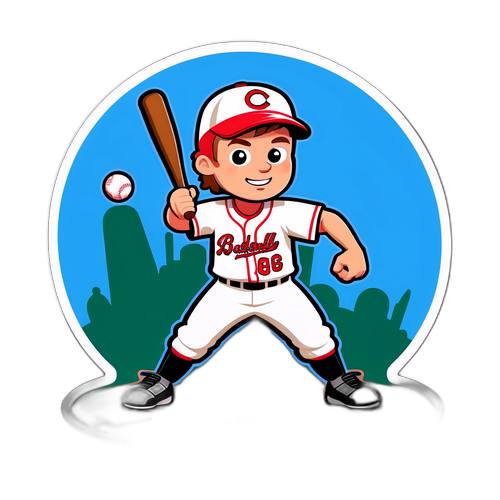 Illustrasjon av en tegneseriefigur som spiller baseball