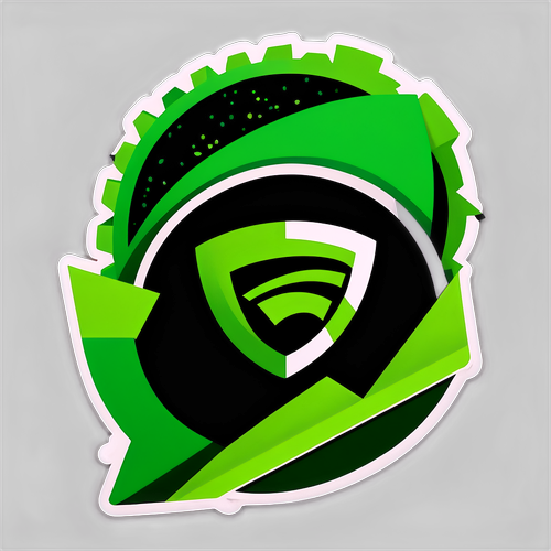 Kreativní nálepka zobrazující akcie NVIDIA s růstovým grafem a symboly peněz