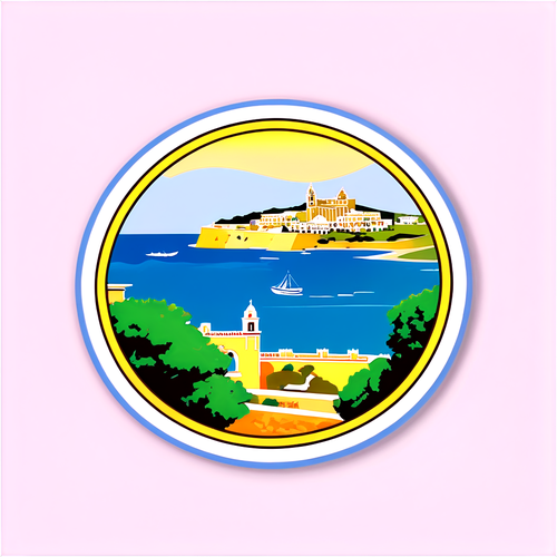 Charmante sticker uit Malta met het beroemde landschap van Mdina