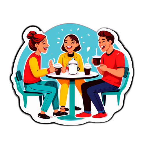 Ilustración de un café con amigos