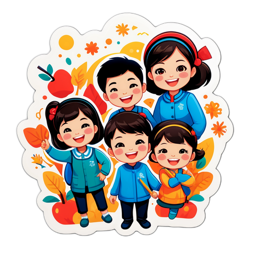 温かい笑顔の教師たちのアート