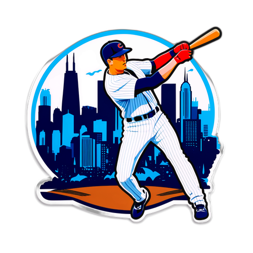 Artistic Representation of a Baseball Batter with Chicago Skyline