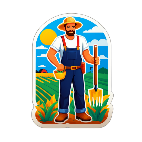 Autocollant du fermier avec des outils modernes