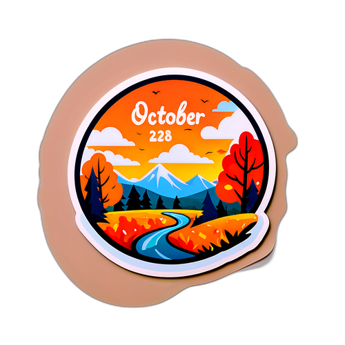 Креативная наклейка с осенним пейзажем и текстом '28 октября'