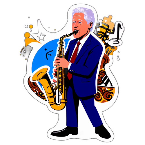 Гумористична карикатура Білла Клінтона, який грає на саксофоні