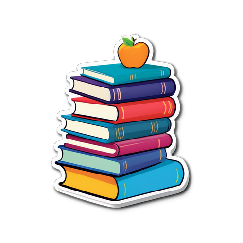 Stack of Colorful Books with Apple